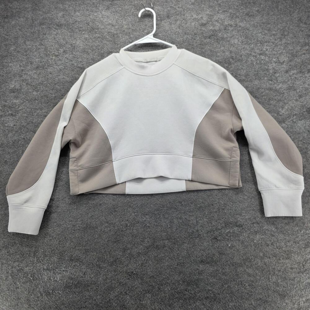 YPB neoKNIT Sweatshirt Womens XS Gray Tan Colorblock Pullover Crewneck Athletic